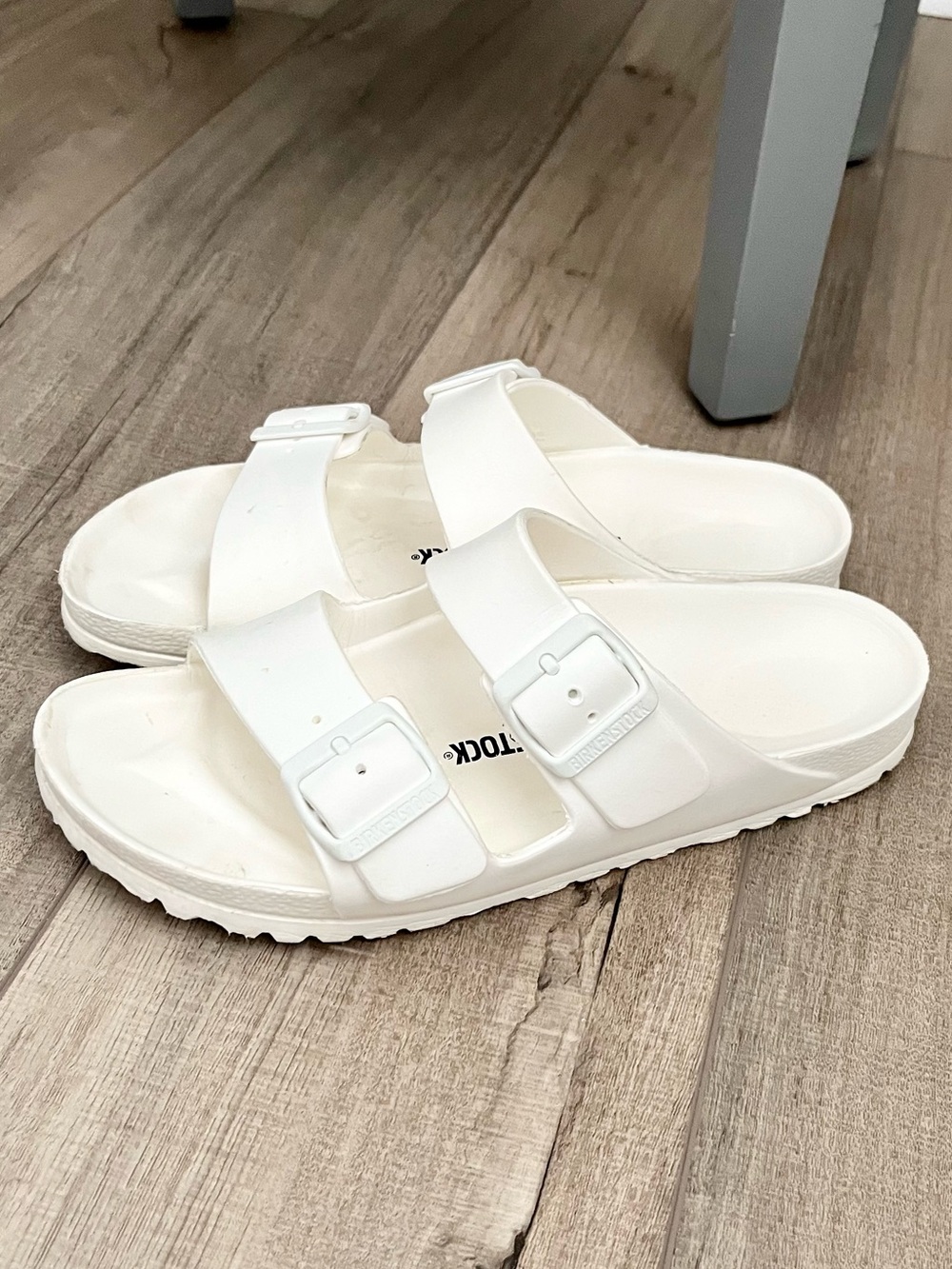Birkenstock White Double-Strap Slide Sandals, 39 - Picture 4 of 4